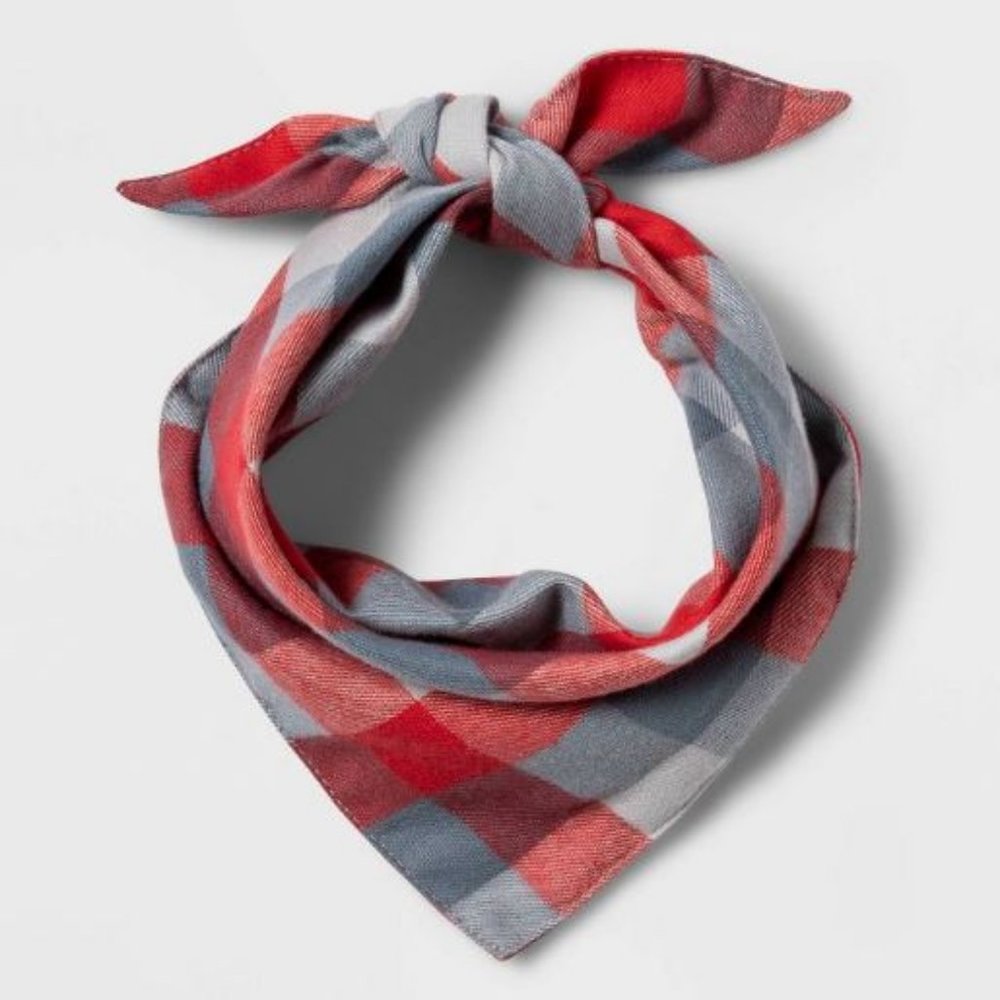 Wondershop Full Tie Cozy Plaid Holiday Pet Bandana - Red/Grey